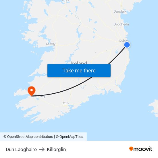 Dún Laoghaire to Killorglin map