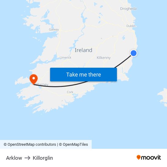 Arklow to Killorglin map
