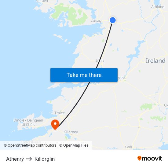 Athenry to Killorglin map