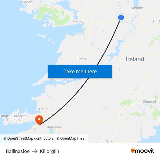 Ballinasloe to Killorglin map