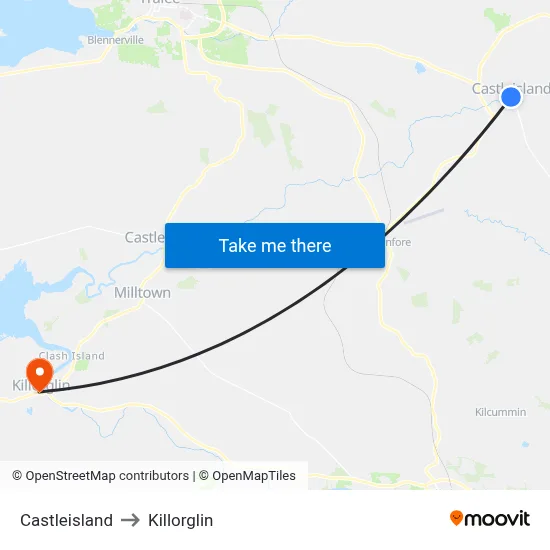 Castleisland to Killorglin map