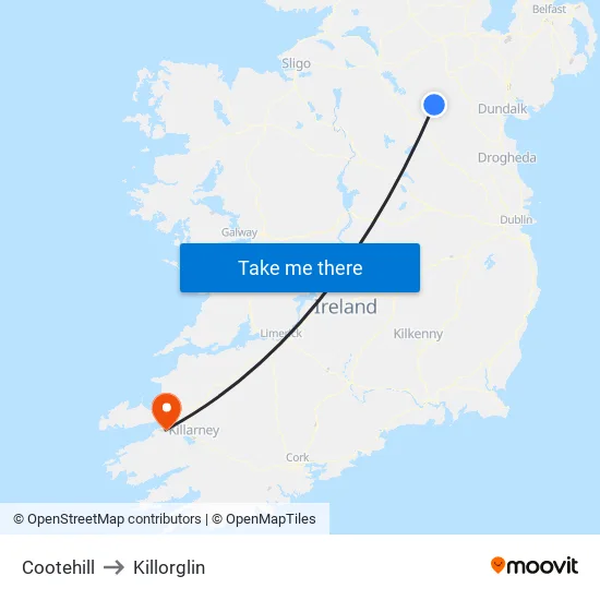 Cootehill to Killorglin map