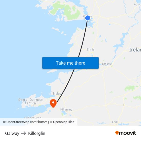 Galway to Killorglin map