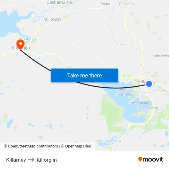 Killarney to Killorglin map