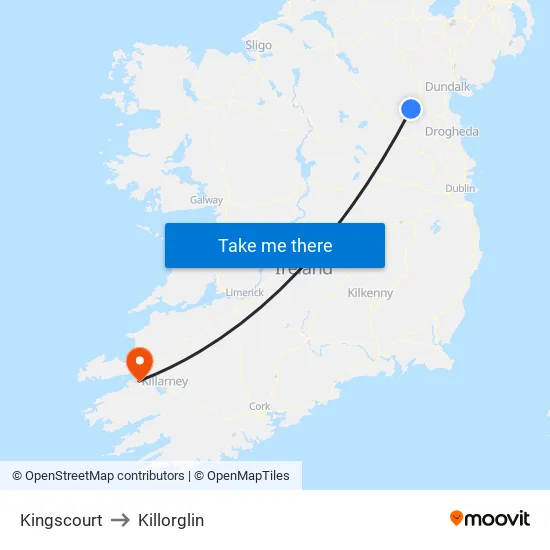 Kingscourt to Killorglin map