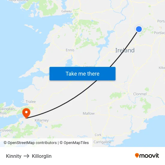Kinnity to Killorglin map