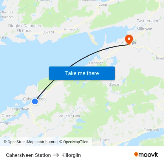 Cahersiveen Station to Killorglin map
