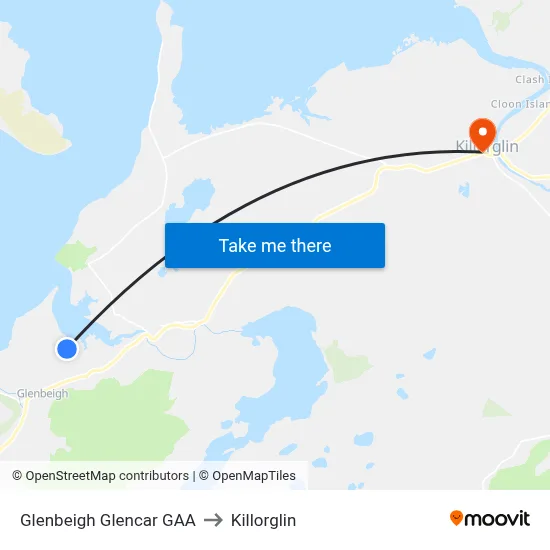Glenbeigh Glencar GAA to Killorglin map