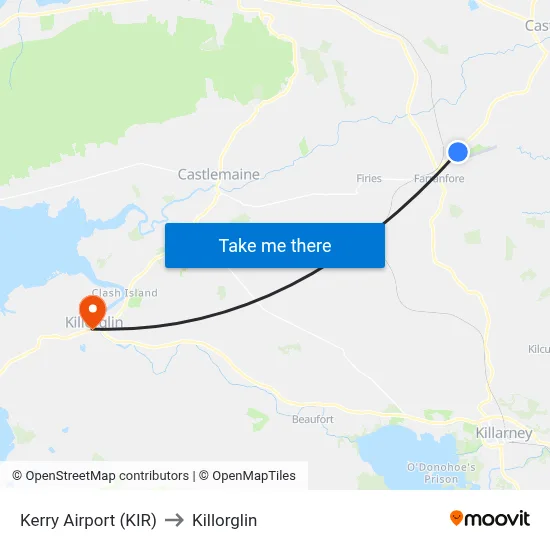 Kerry Airport (KIR) to Killorglin map