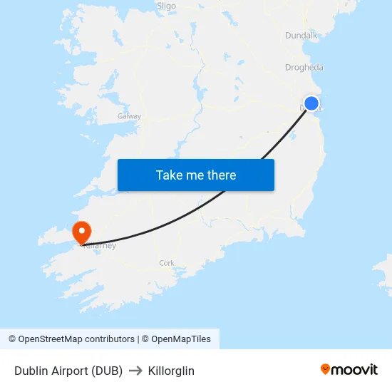 Dublin Airport (DUB) to Killorglin map