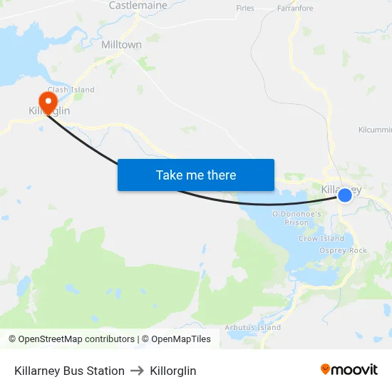 Killarney Bus Station to Killorglin map