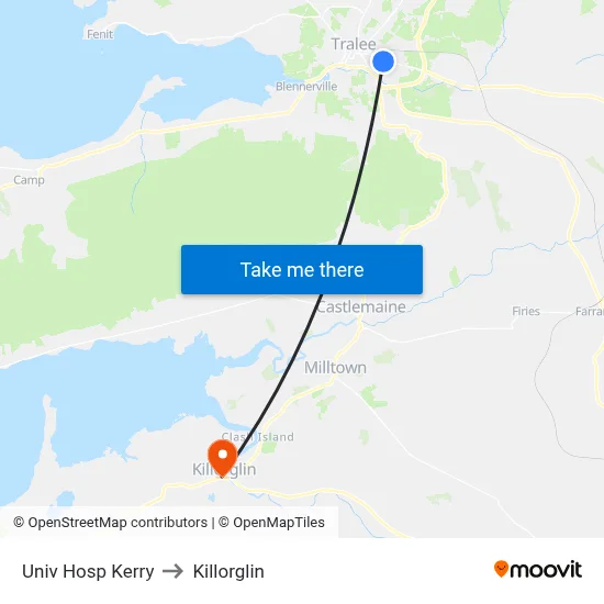 Univ Hosp Kerry to Killorglin map