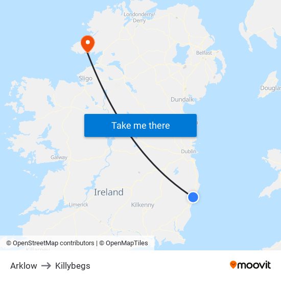 Arklow to Killybegs map