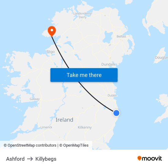Ashford to Killybegs map