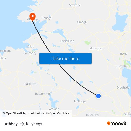 Athboy to Killybegs map