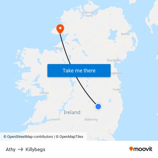Athy to Killybegs map