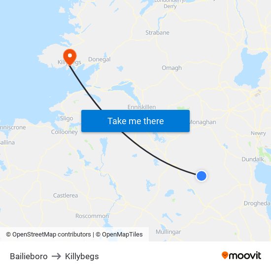 Bailieboro to Killybegs map
