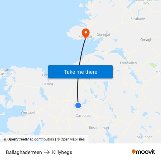 Ballaghaderreen to Killybegs map