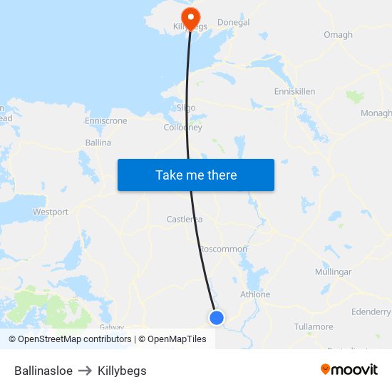 Ballinasloe to Killybegs map