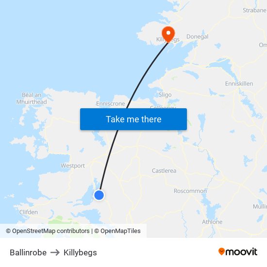 Ballinrobe to Killybegs map