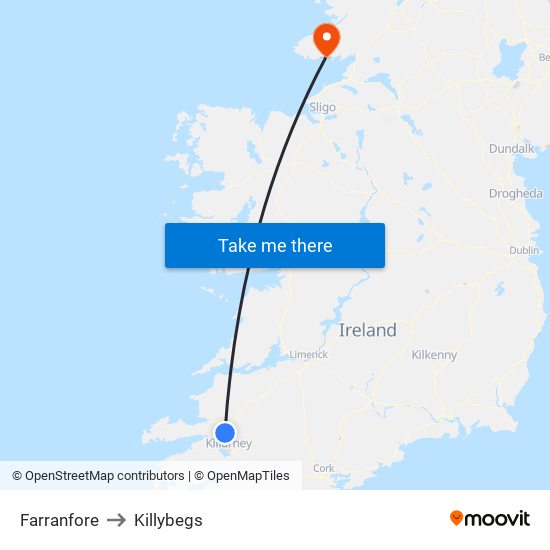 Farranfore to Killybegs map