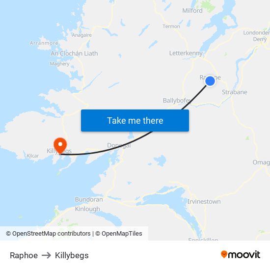 Raphoe to Killybegs map