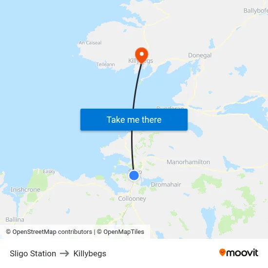 Sligo Station to Killybegs map