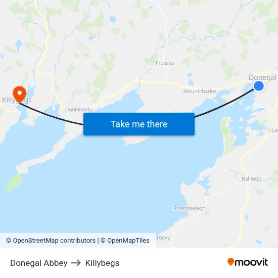 Donegal Abbey to Killybegs map