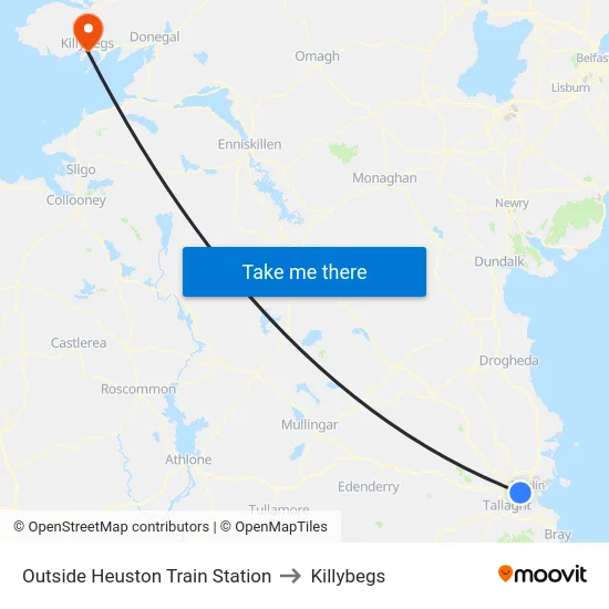 Outside Heuston Train Station to Killybegs map
