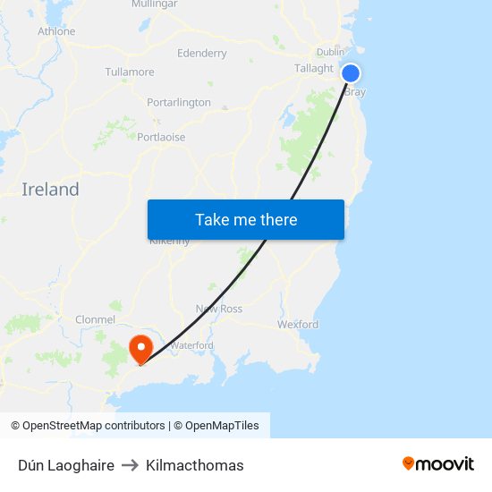 Dún Laoghaire to Kilmacthomas map