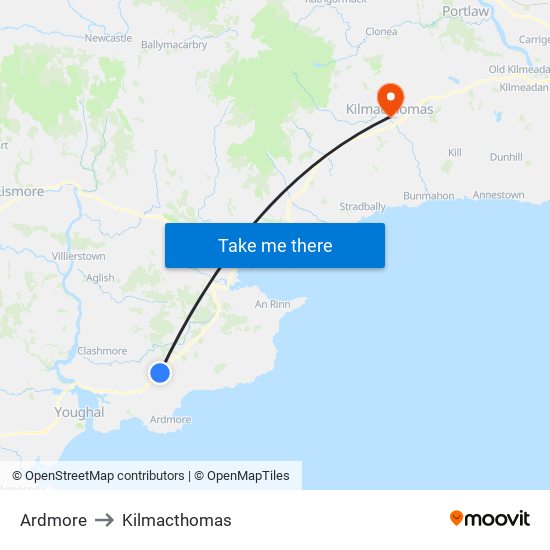 Ardmore to Kilmacthomas map