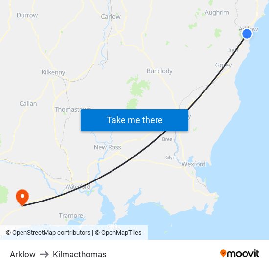 Arklow to Kilmacthomas map