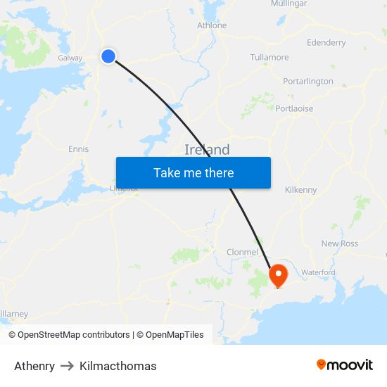 Athenry to Kilmacthomas map