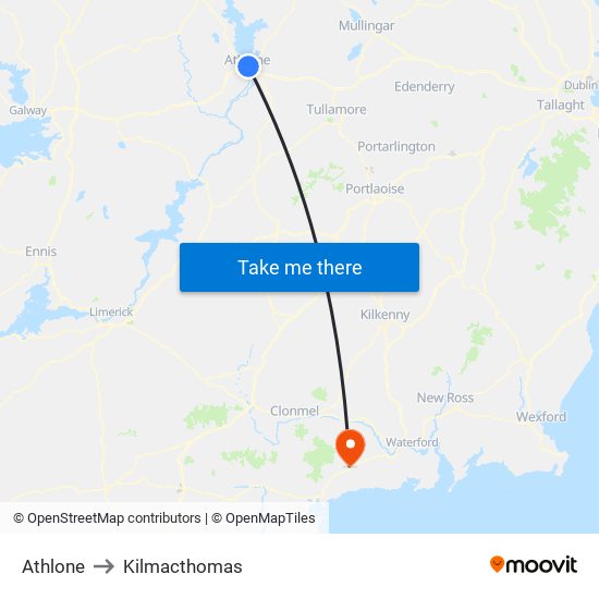 Athlone to Kilmacthomas map