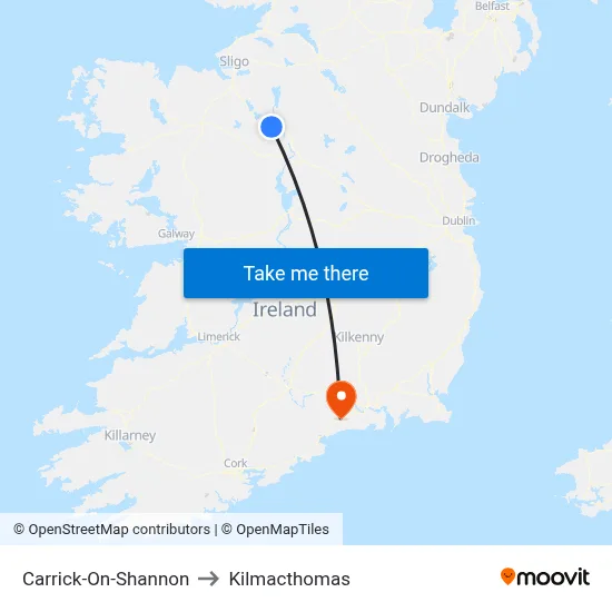 Carrick-On-Shannon to Kilmacthomas map