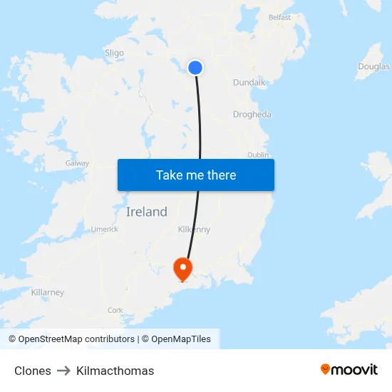 Clones to Kilmacthomas map