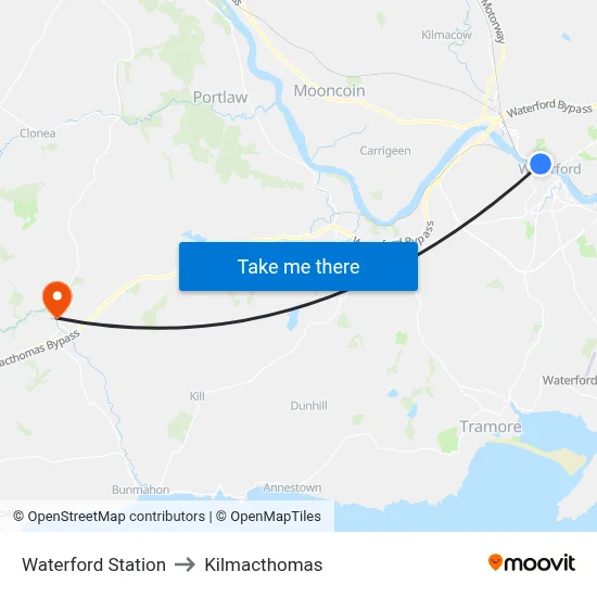 Waterford Station to Kilmacthomas map