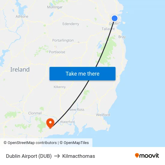 Dublin Airport (DUB) to Kilmacthomas map