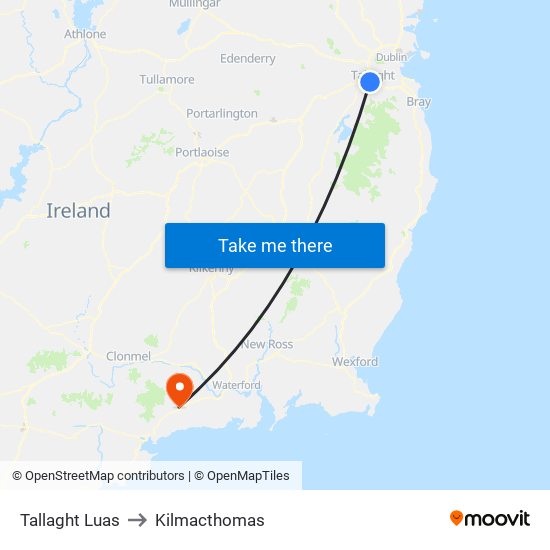 Tallaght Luas to Kilmacthomas map