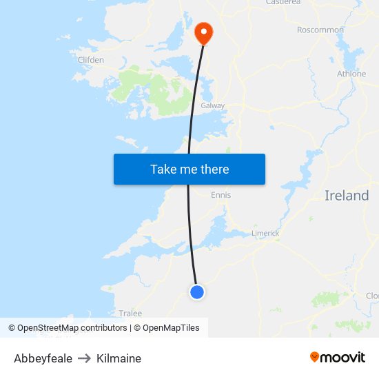 Abbeyfeale to Kilmaine map