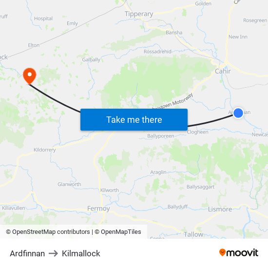 Ardfinnan to Kilmallock map