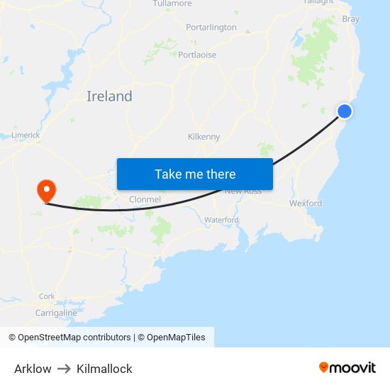 Arklow to Kilmallock map