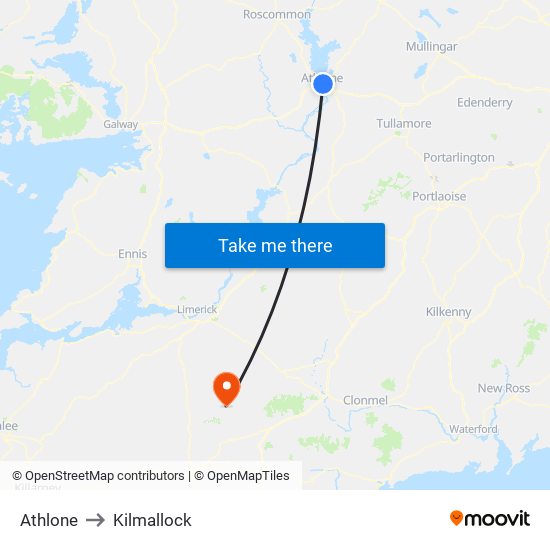 Athlone to Kilmallock map