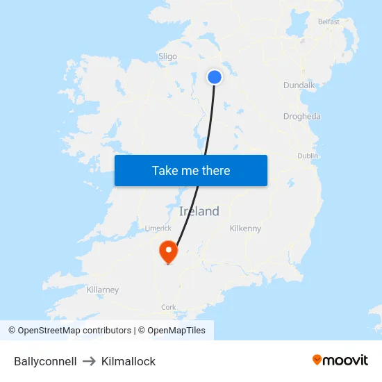 Ballyconnell to Kilmallock map