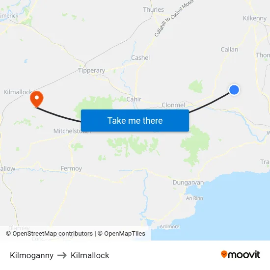 Kilmoganny to Kilmallock map