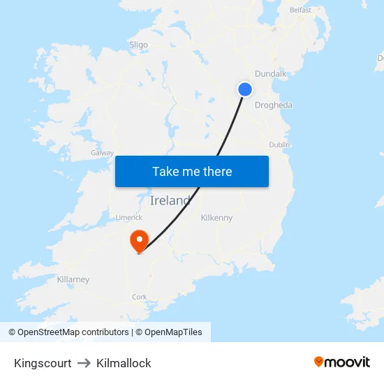Kingscourt to Kilmallock map