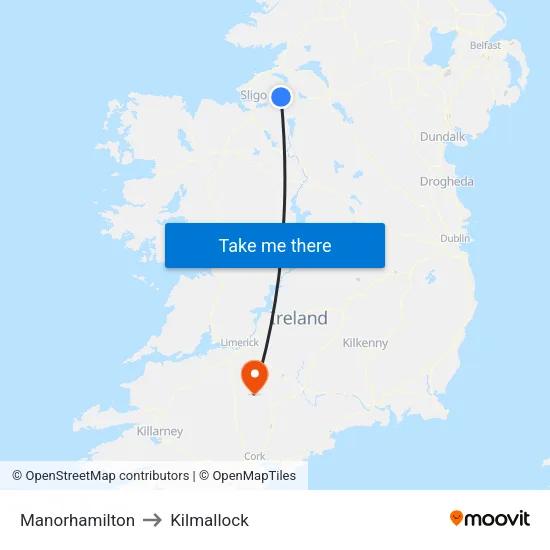 Manorhamilton to Kilmallock map