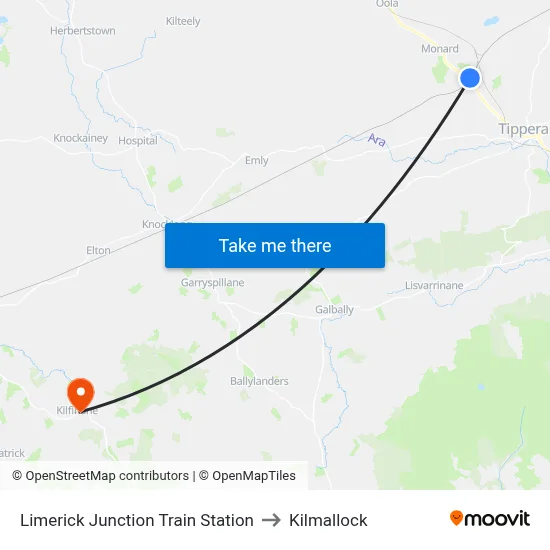 Limerick Junction Train Station to Kilmallock map