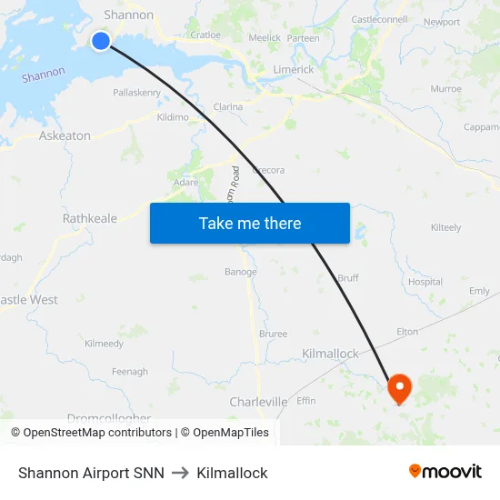 Shannon Airport SNN to Kilmallock map