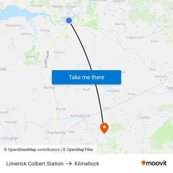 Limerick Colbert Station to Kilmallock map